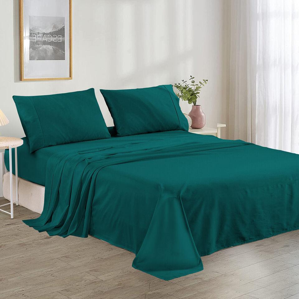 Plain Cotton Bed Sheet Set -Teal Green