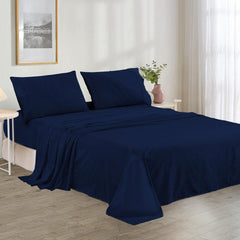 Plain Cotton Bed Sheet Set -Navy  Blue