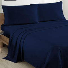 Plain Cotton Bed Sheet Set -Navy  Blue