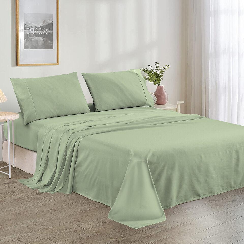 Plain Cotton Bed Sheet Set -Sage Green