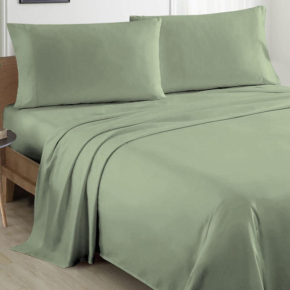 Plain Cotton Bed Sheet Set -Sage Green