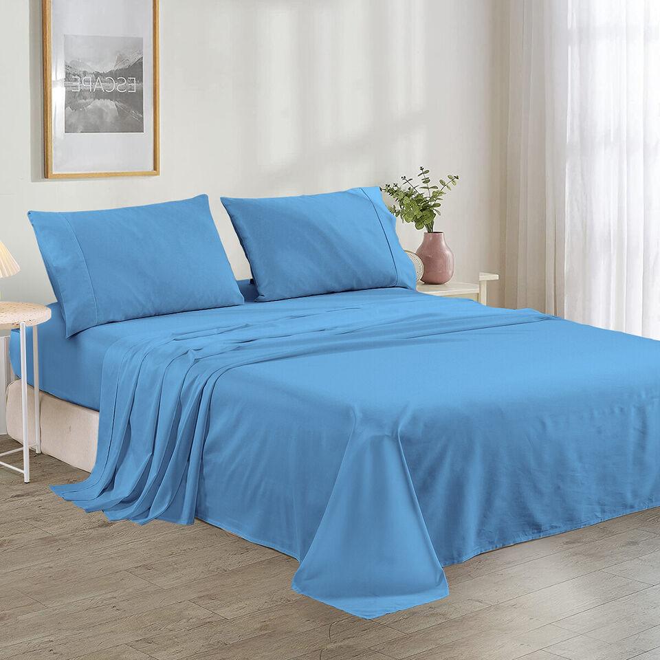 Plain Cotton Bed Sheet Set - Blue