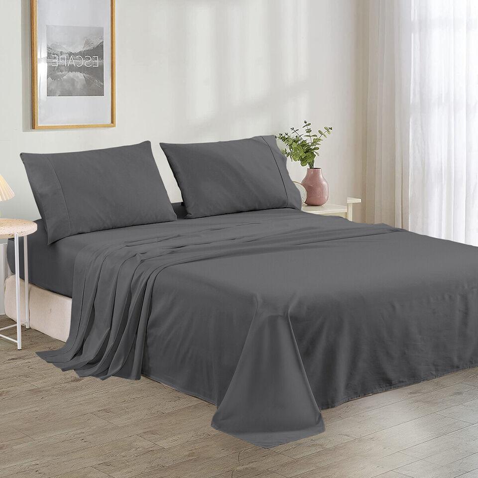 Plain Cotton Bed Sheet Set -Charcoal Grey