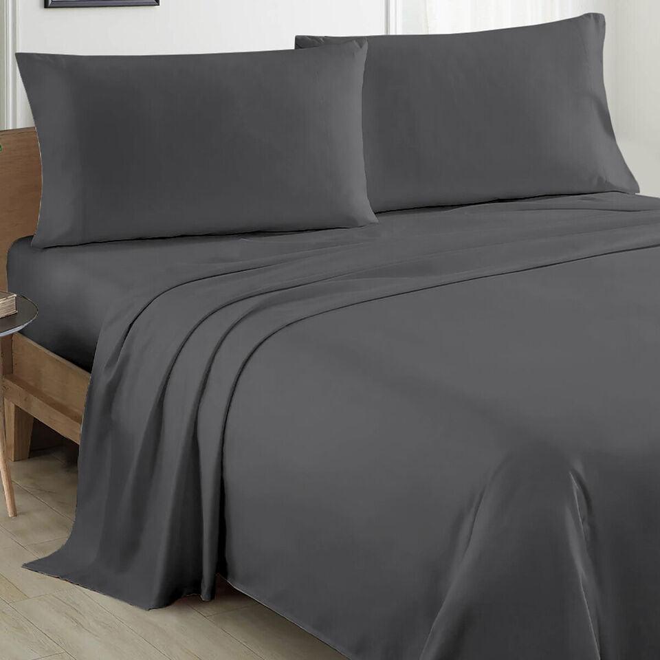 Plain Cotton Bed Sheet Set -Charcoal Grey