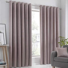 2Pc Plain Dyed Eyelet Curtains With Lining - Blush