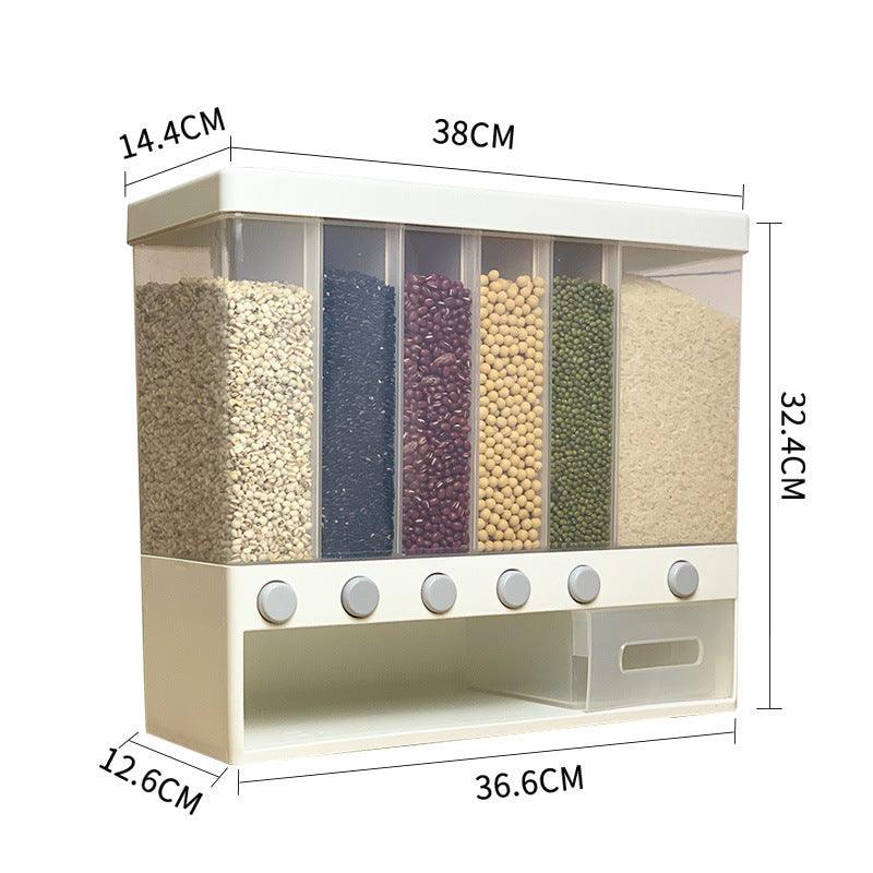 6 Compartment Wall Mount Dispenser with Measuring Cup and Air-Tight Lid