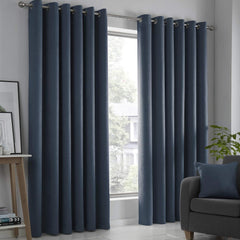 2Pc Plain Dyed Eyelet Curtains With Lining - Medium Blue