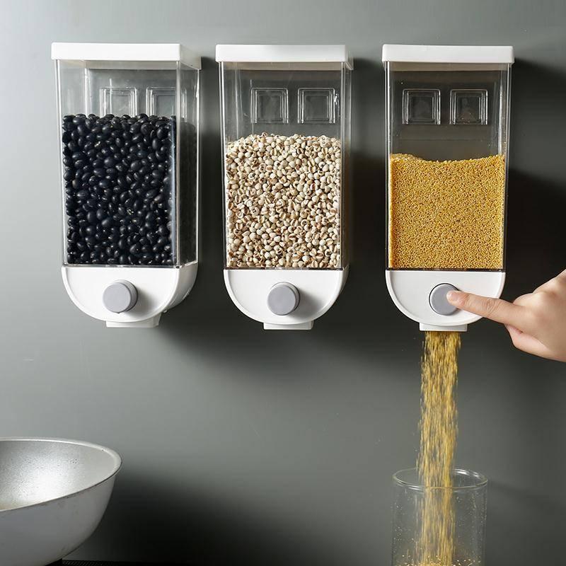 Wall Mounted Press Cereals Dispenser Grain Storage Box-Large 1.5 L