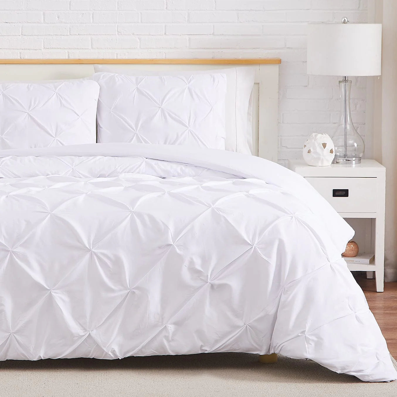 Luxury Cotton Satin Pintuck Duvet Cover Set - White