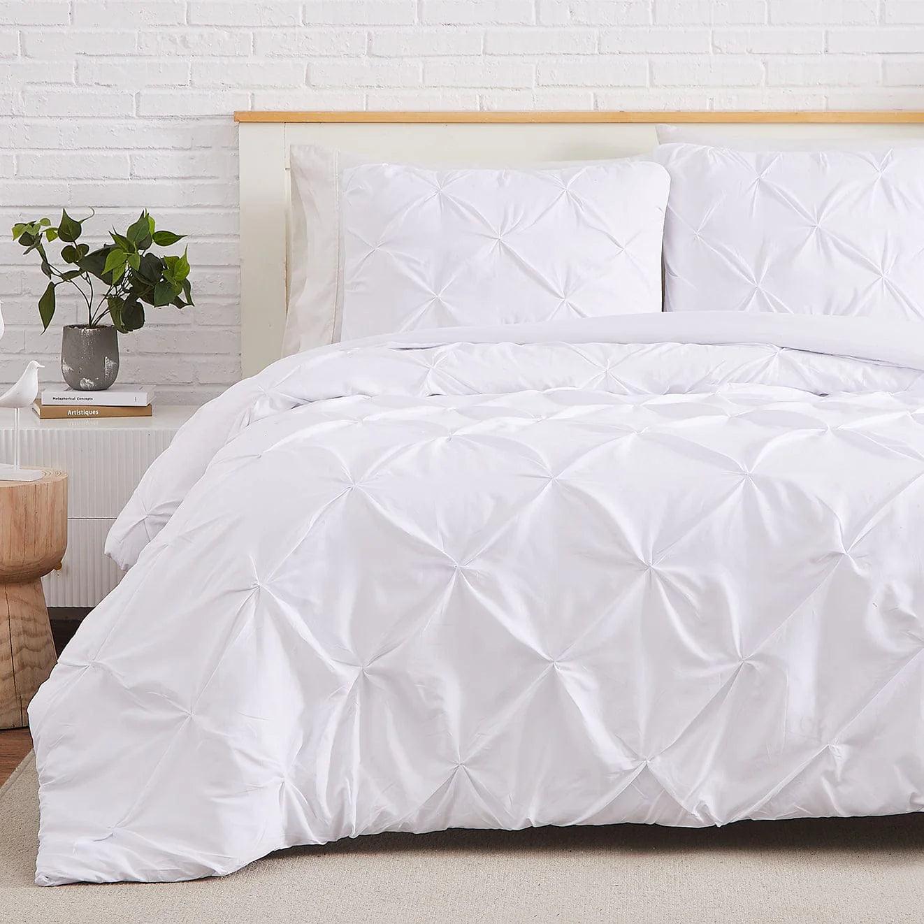 Luxury Cotton Satin Pintuck Duvet Cover Set - White