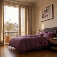 Satin Elegance Stripe Duvet Cover Set - Deep Plum