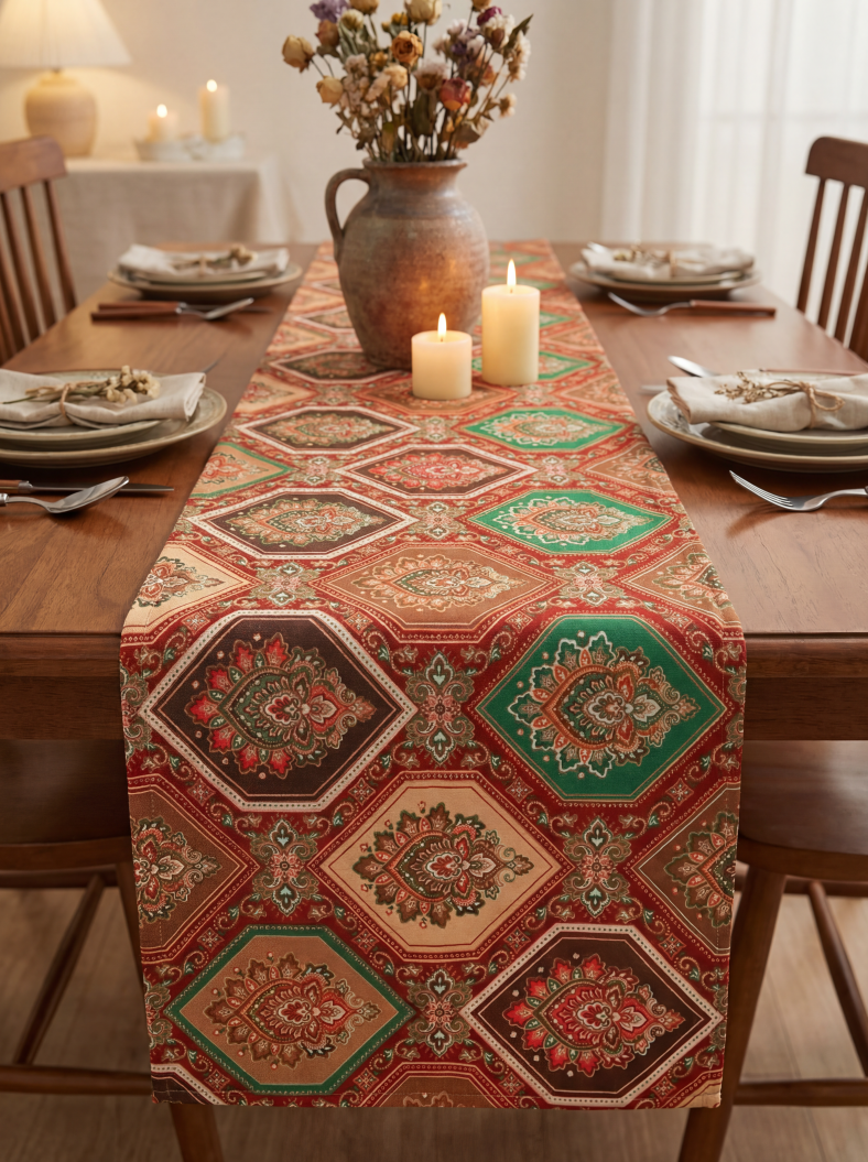 Printed Cotton Duck Table Runner -Elegant Bohemian