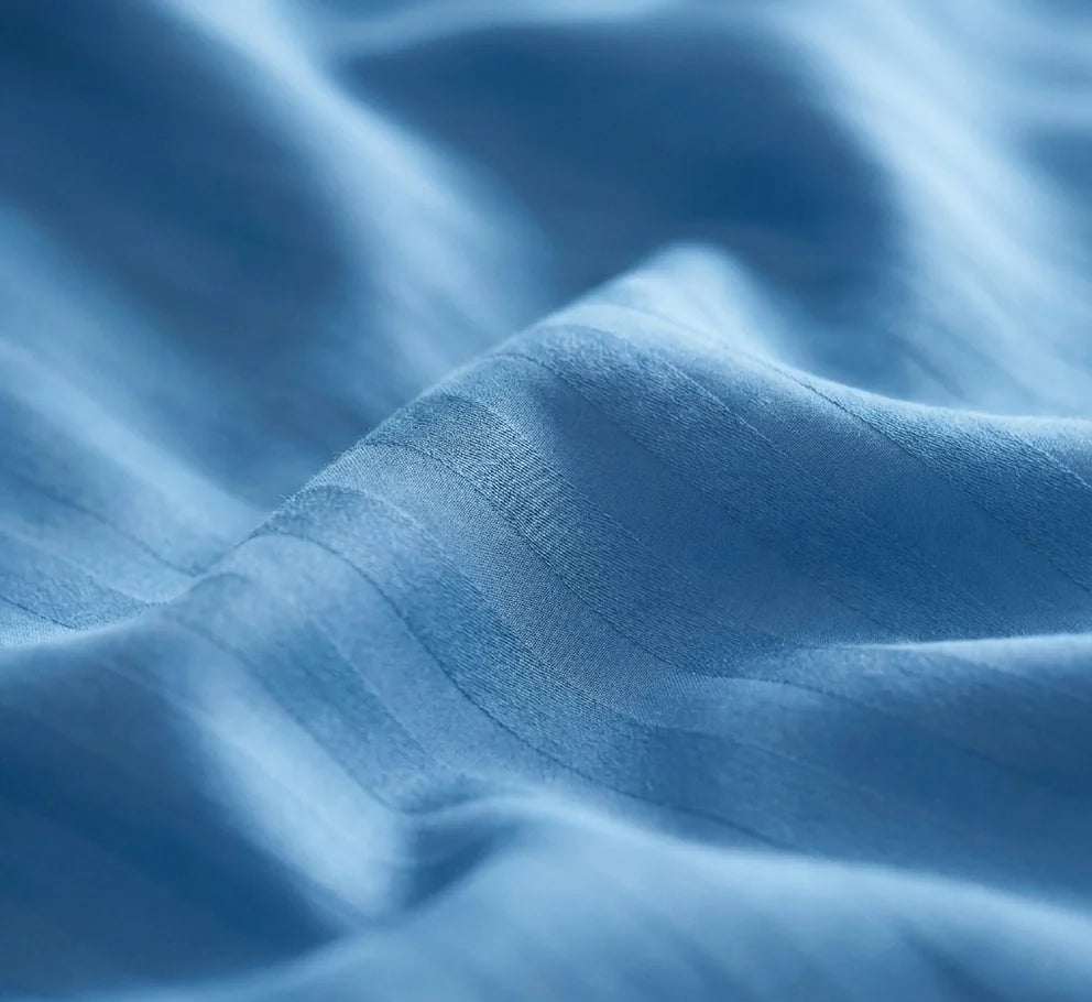 Satin Elegance Stripe Duvet Cover Set - Ocean Blue
